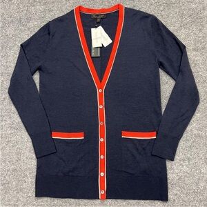 Banana Republic Cardigan Sweater Womens XS Navy Merino Wool V Neck Long Sleeve